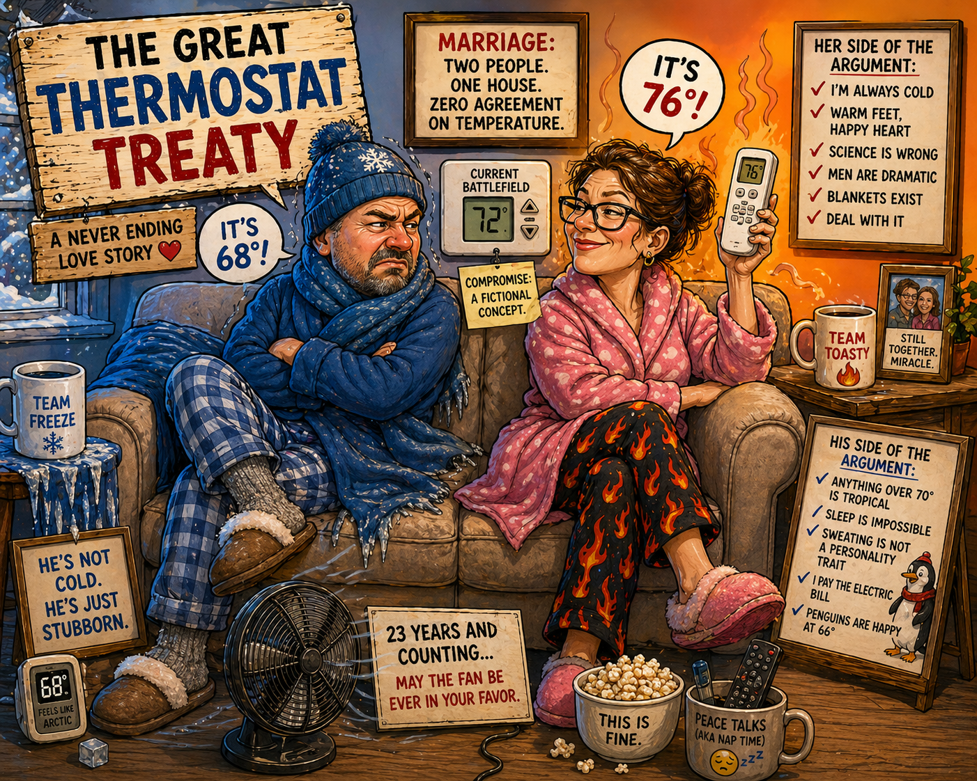 Thermostat treaty anniversary cartoon gift