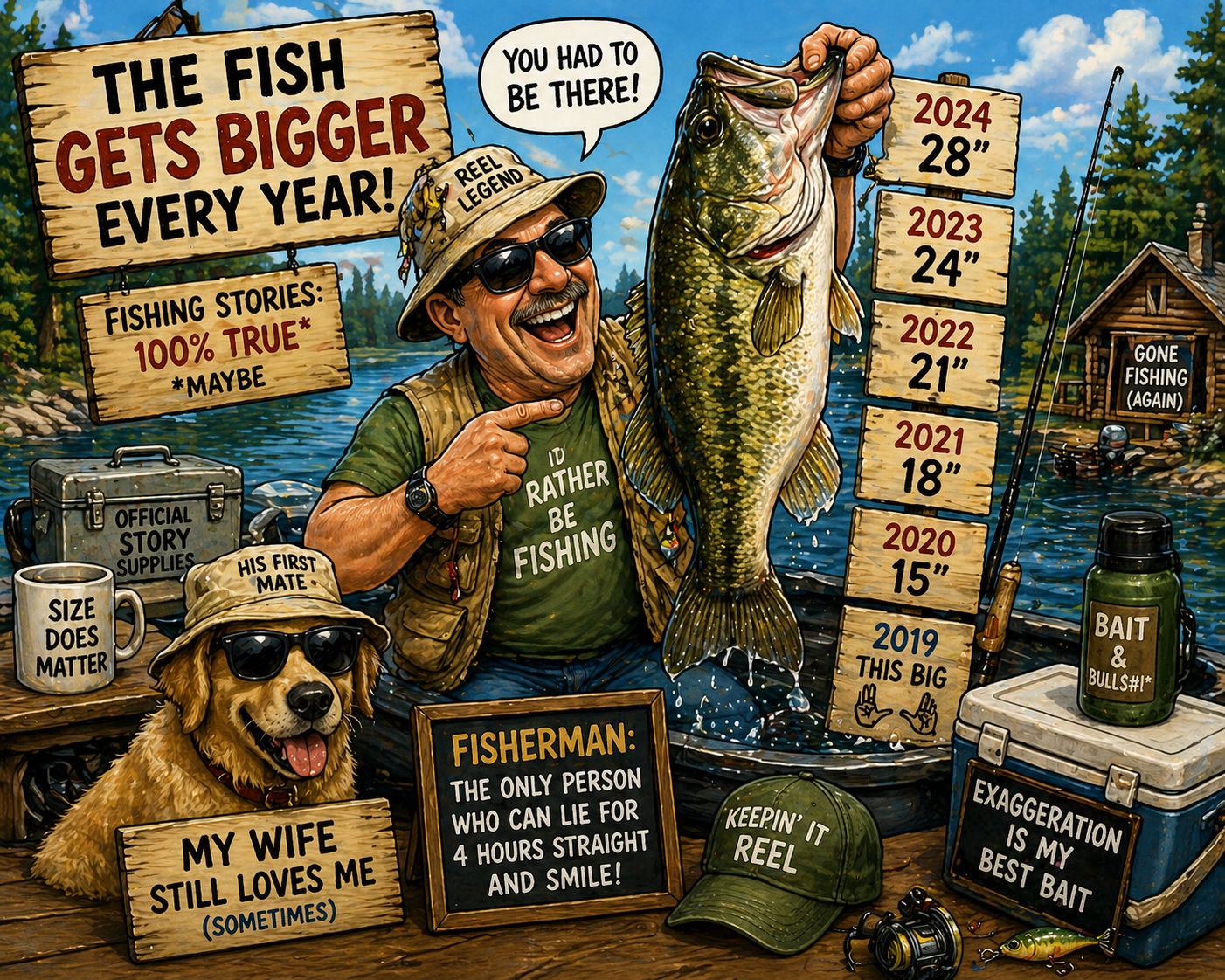 Fishing exaggeration cartoon gift