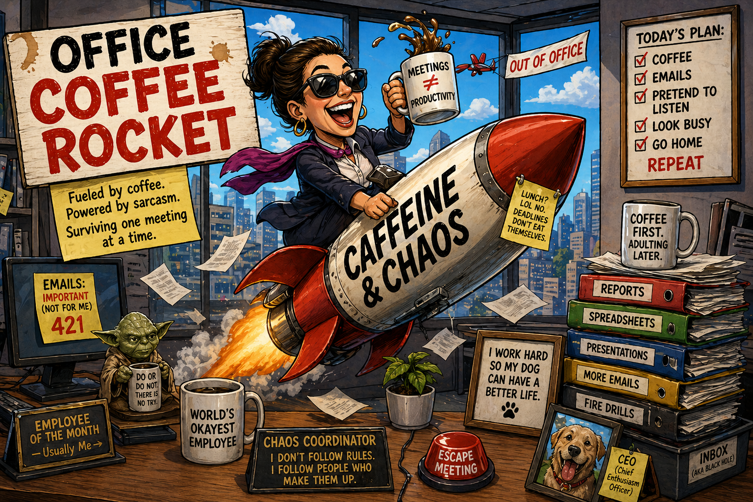 Office Coffee Rocket cartoon gift